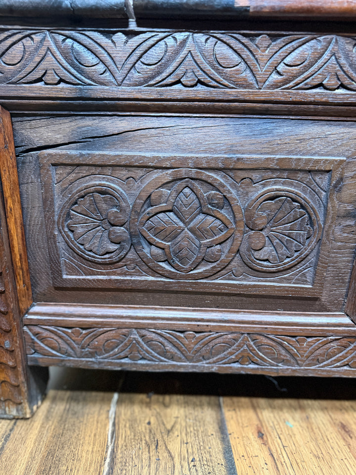 Antique Carved Oak Hall Bench