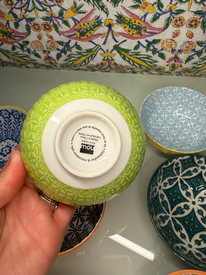 Set of 8 Colorful Patterned Ceramic Bowls