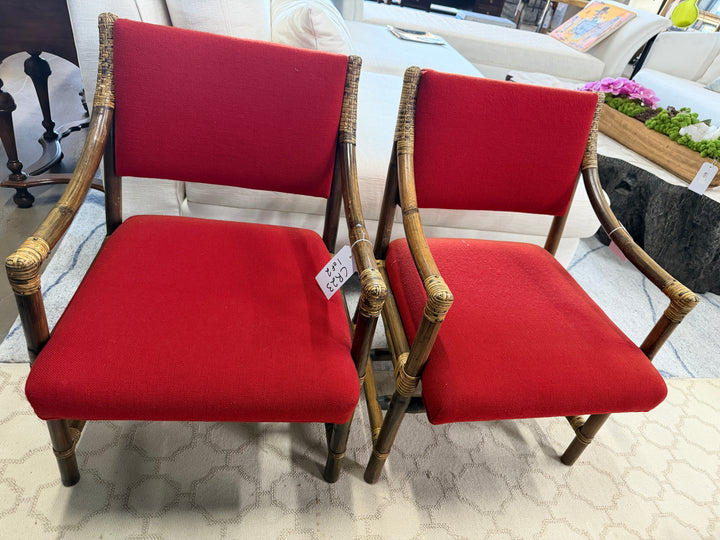 Set of 2 Vintage Bamboo and Rattan Chairs