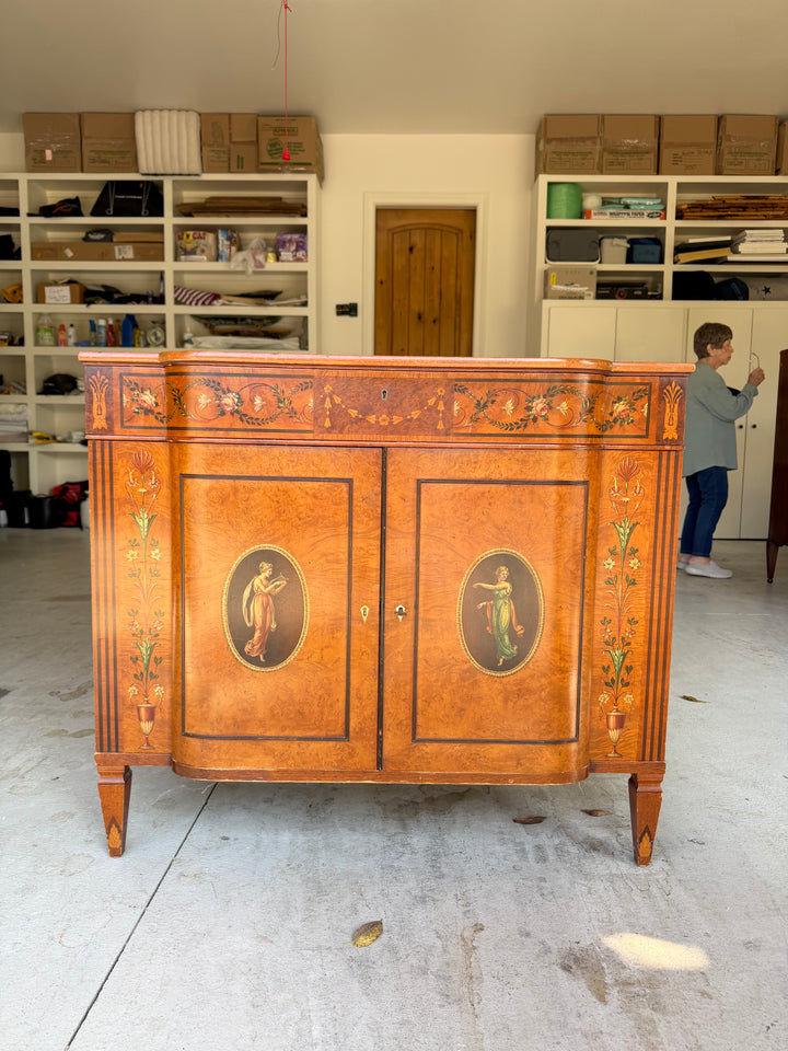 19th Century Hand-Painted Satin Wood Antique Satinwood Cabinet
