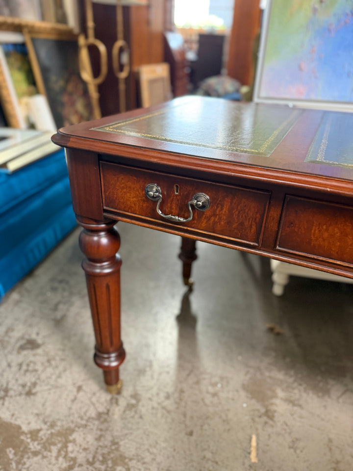 Green Leather Top Desk with Drawers with Key