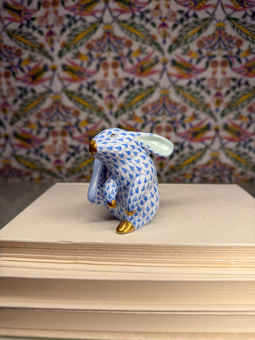 Herend Blue Fishnet Rabbit Figurine