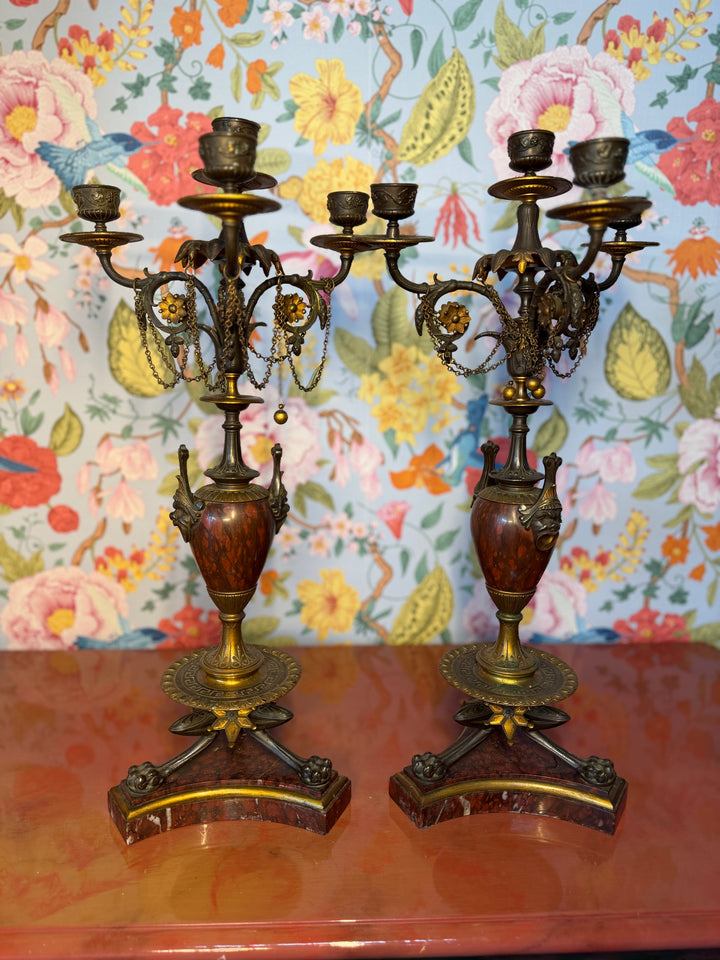 Marble Base Candelabras - Set of 2