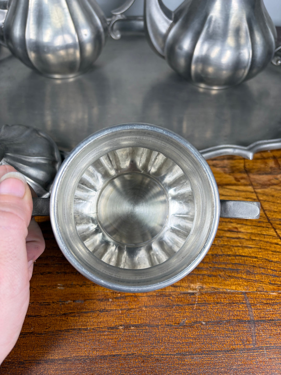 Pewter Tea Set on Tray (4 Pieces)