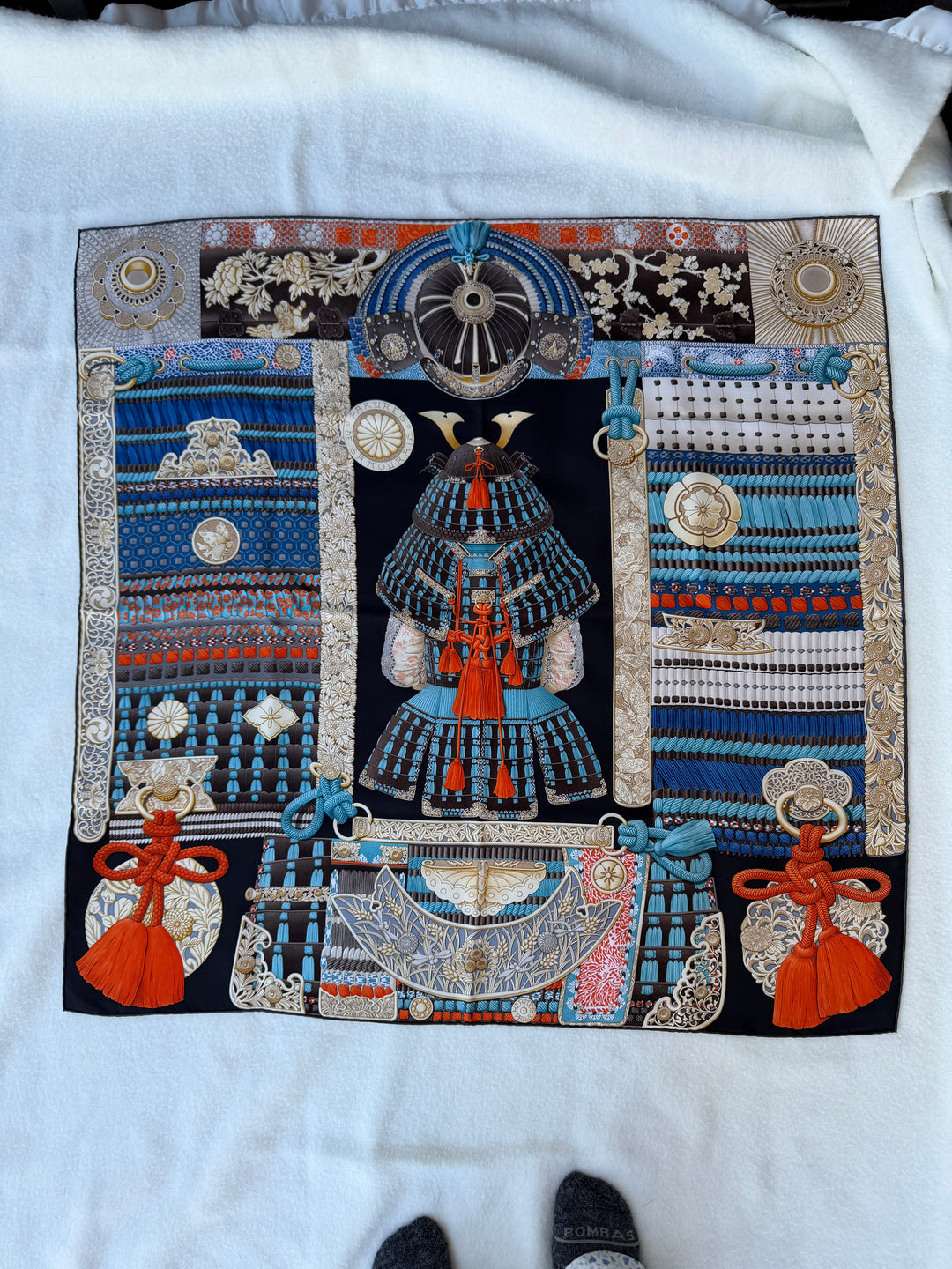 Vintage HERMÈS Scarf Cashmere Silk Parures De Samourais (Includes Box)
