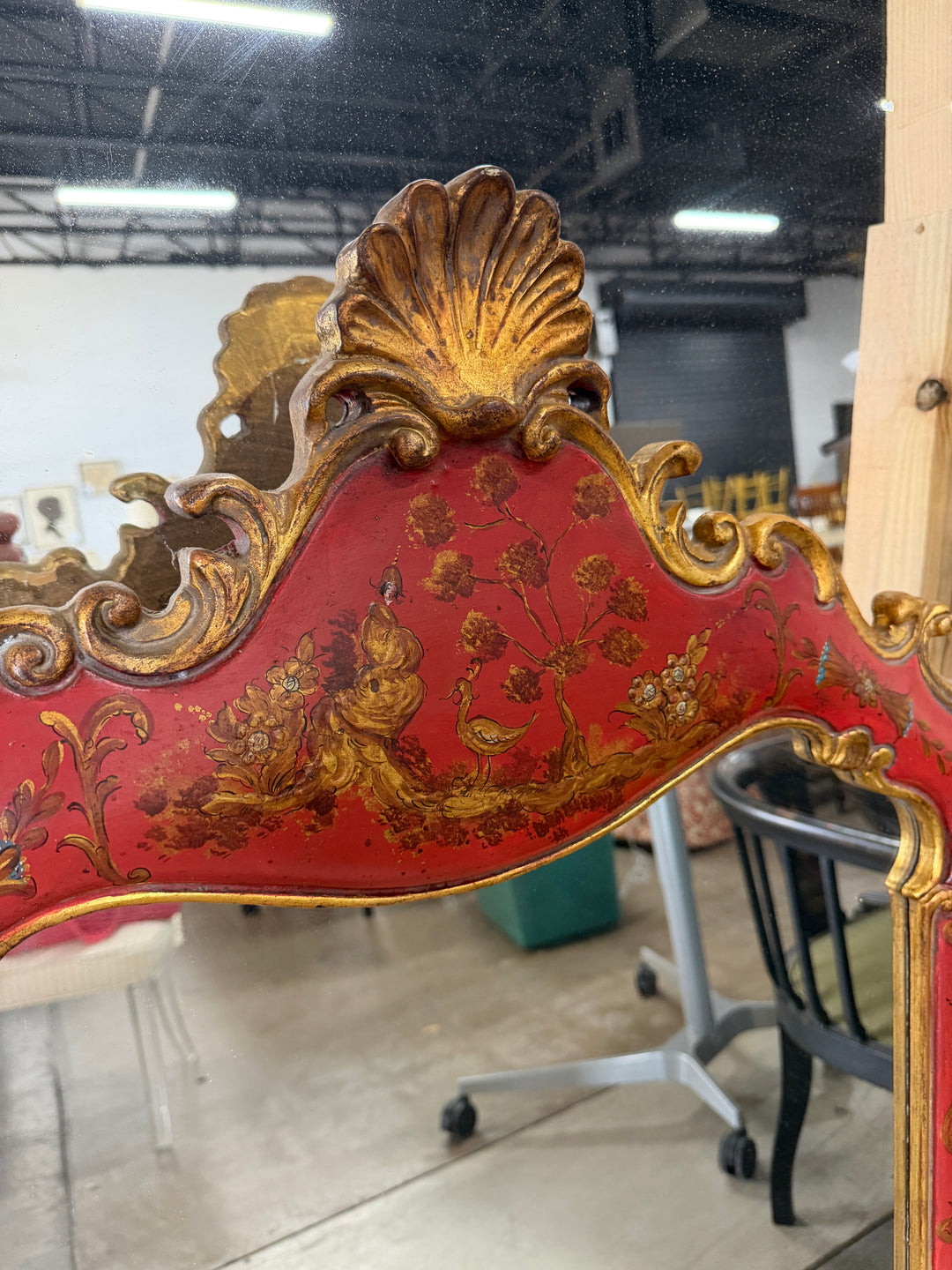 20th Century Hand Carved Gilt and Red Painted Mirror