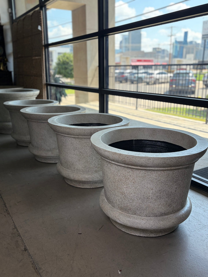Set of 2 Large Round Stone-Look Planters