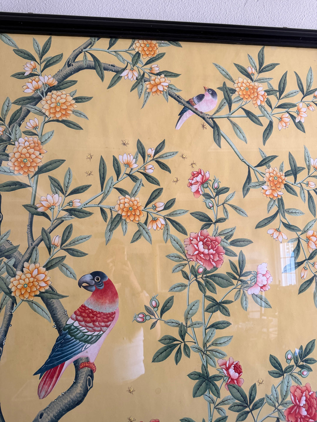 Chinoiserie Framed Yellow Wallpaper Panel