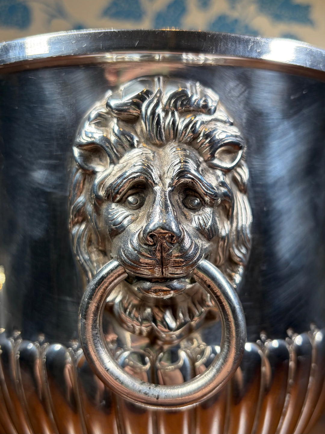 Vintage Sheffield Silver Plate Champagne Bucket with Lion Handles "Fidei Tenax"