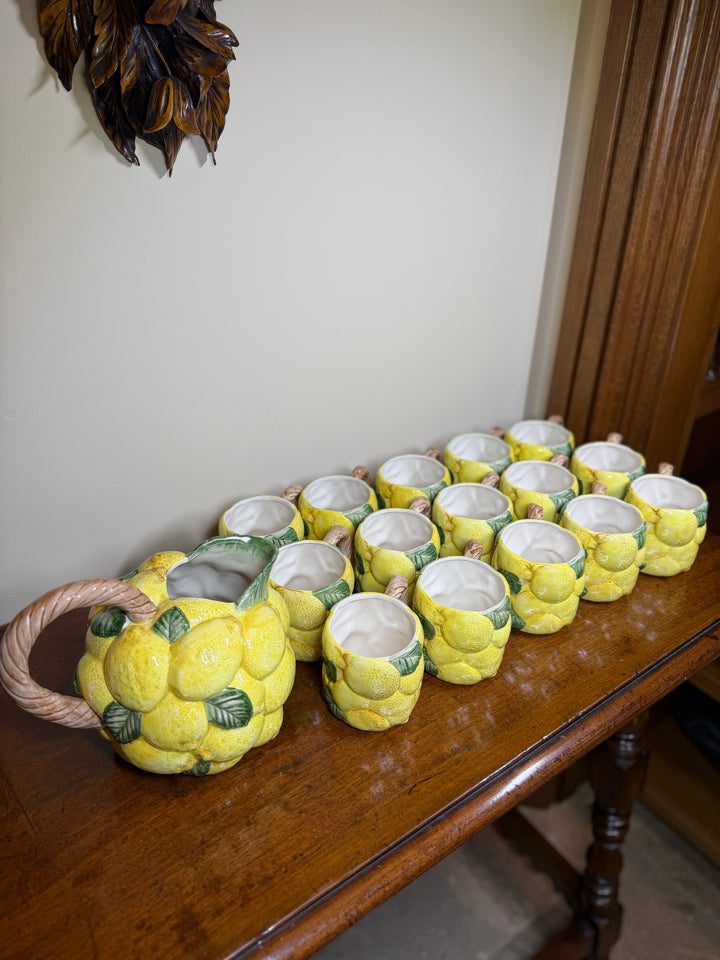Fitz and Floyd Vintage Lemon Cups, Teapot, and Serving Plates (Priced as a set)