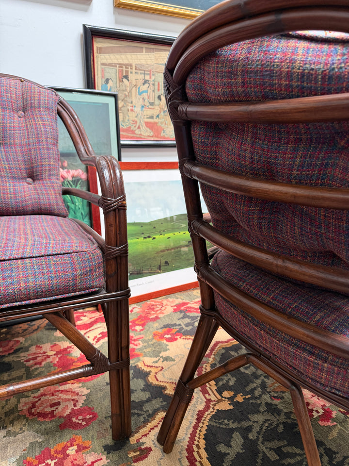 Set of 2 Vintage Bamboo and Rattan Chairs with Ottoman