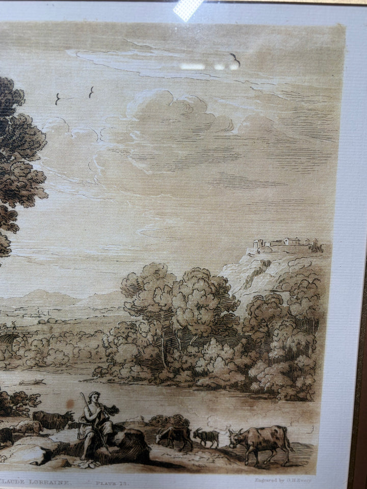 Framed Landscape Engraving After Claude Lorraine