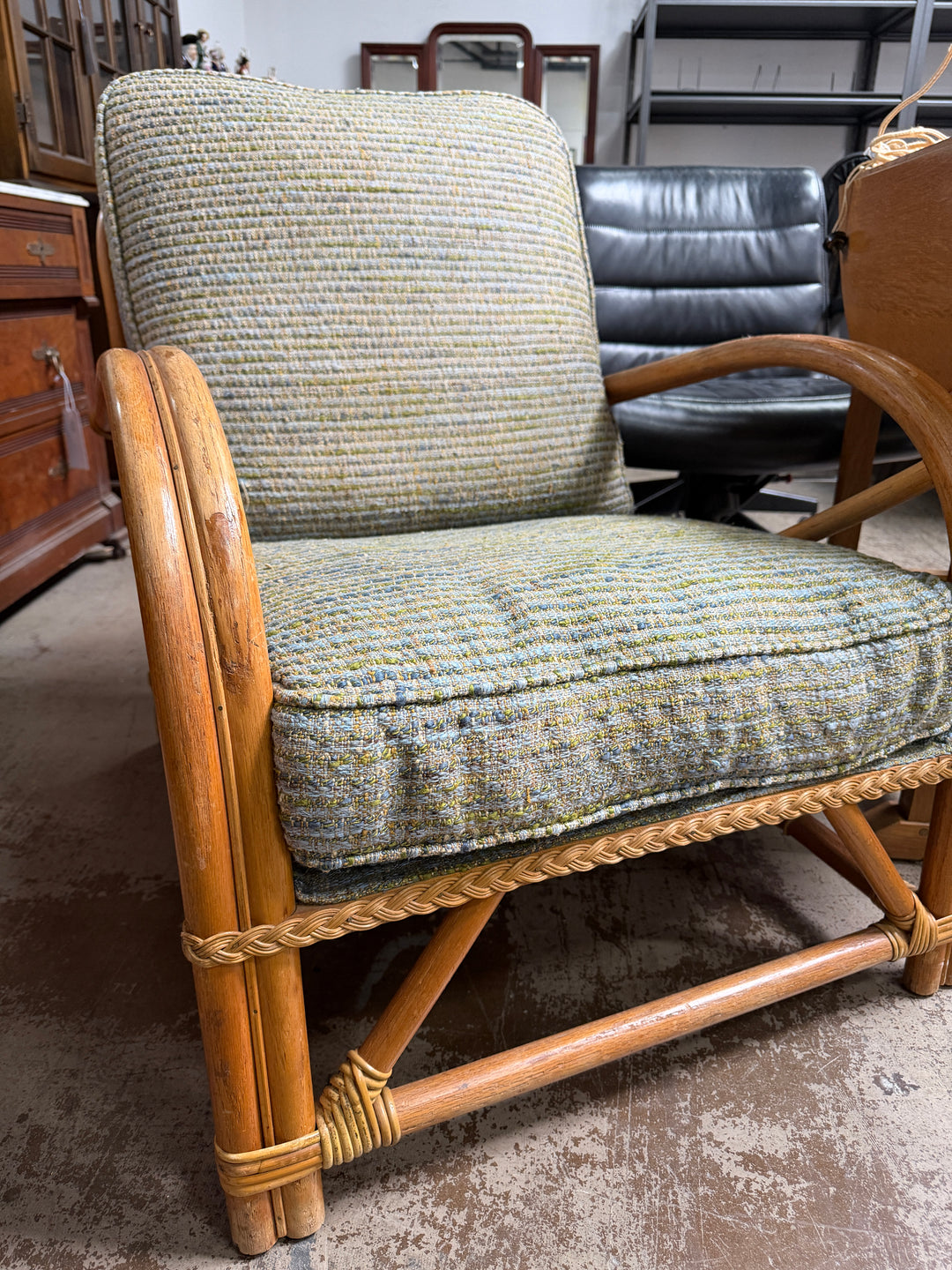 Set of 2 Vintage Braided Rattan and Bamboo Chairs