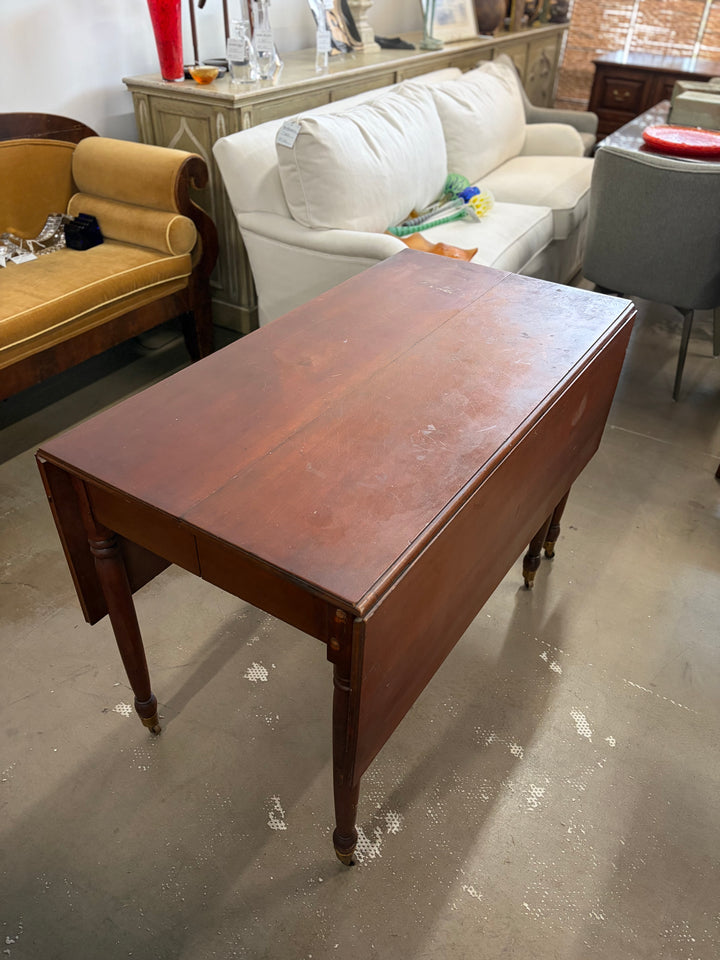 Antique Drop Leaf Table on Wheels