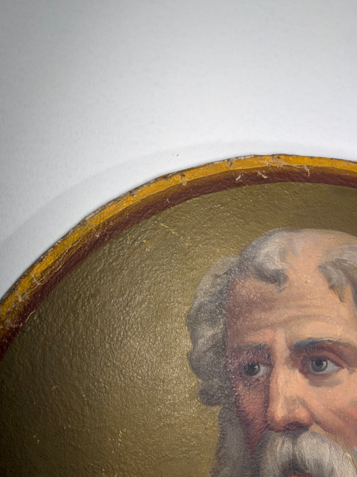 Oval Portrait Painting of Bearded Elder on Board