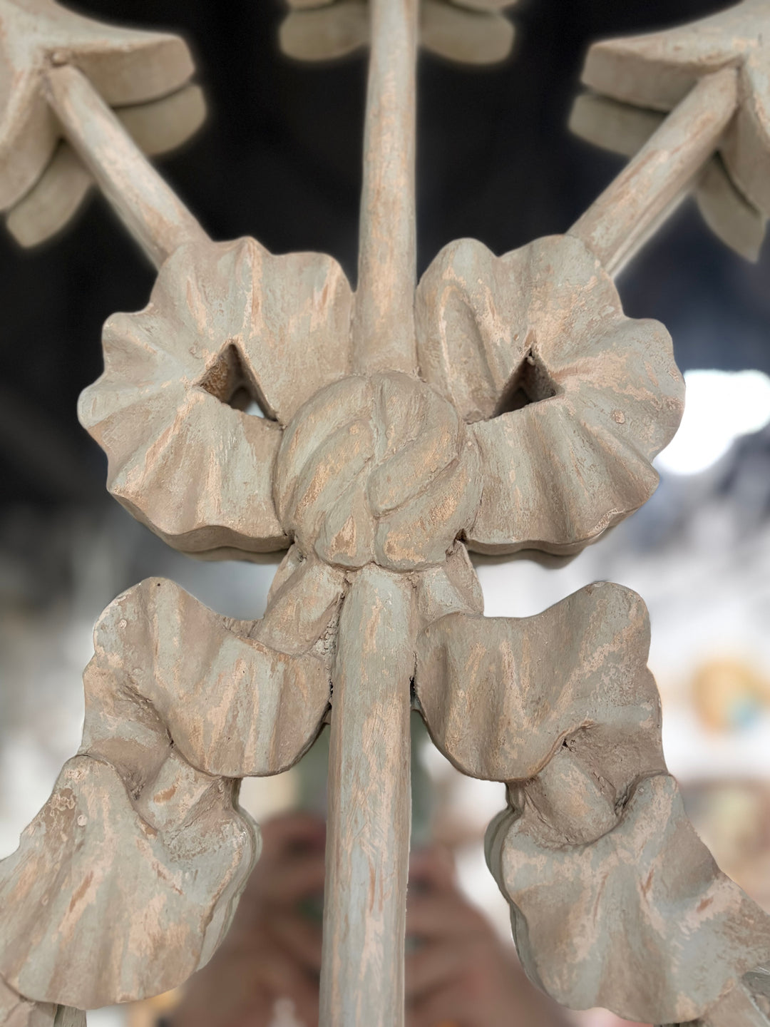 Pair of Oval White Carved Resin Wall Mirrors with Bow & Arrow Motif