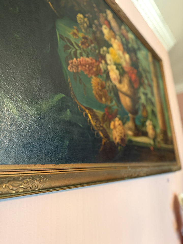 Antique Floral on Wood Painting