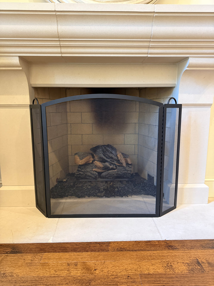 Black Solid Rod Iron Fireplace Screen