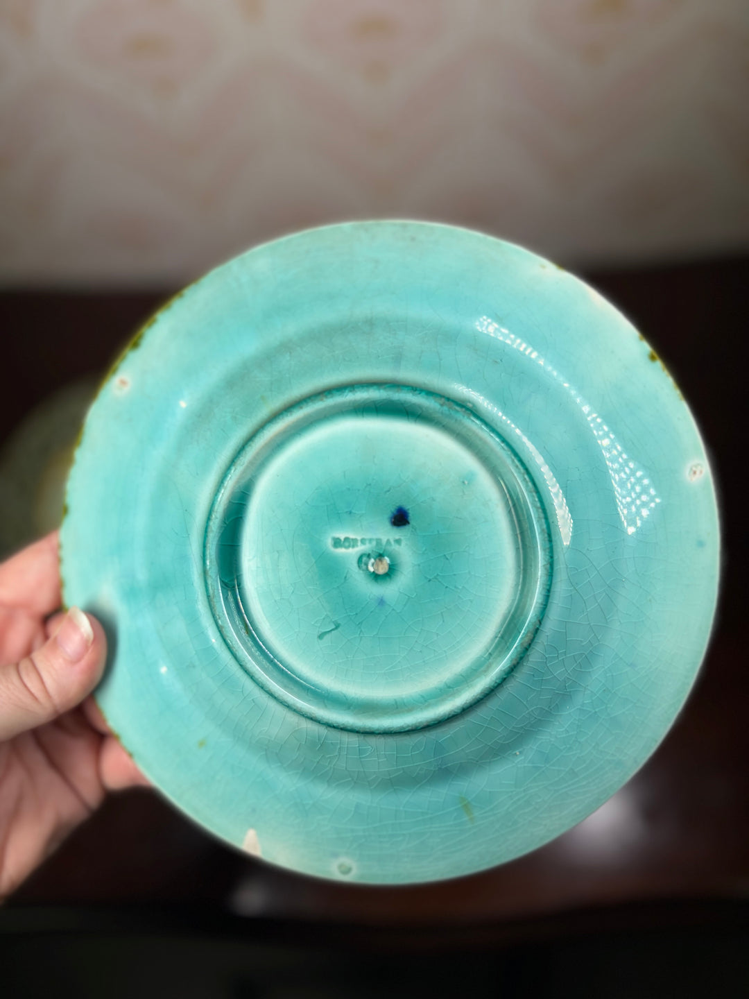 Set of Three Majolica-Style Ceramic Plates with Celtic Knotwork Border