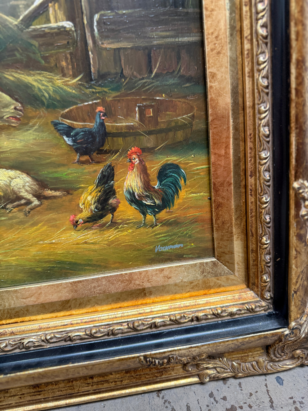 Sheep & Chickens Original Oil Painting