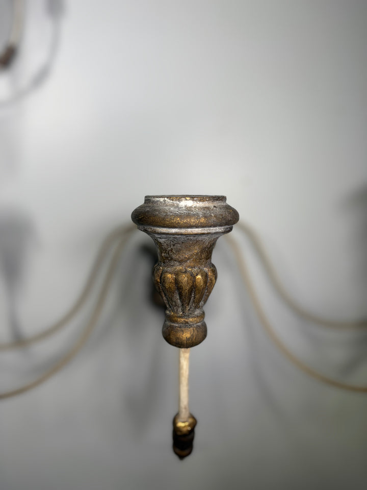 Pair of 5-Arm Wall Sconces – White Wash Distressed Finish