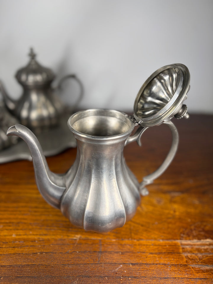 Pewter Tea Set on Tray (4 Pieces)