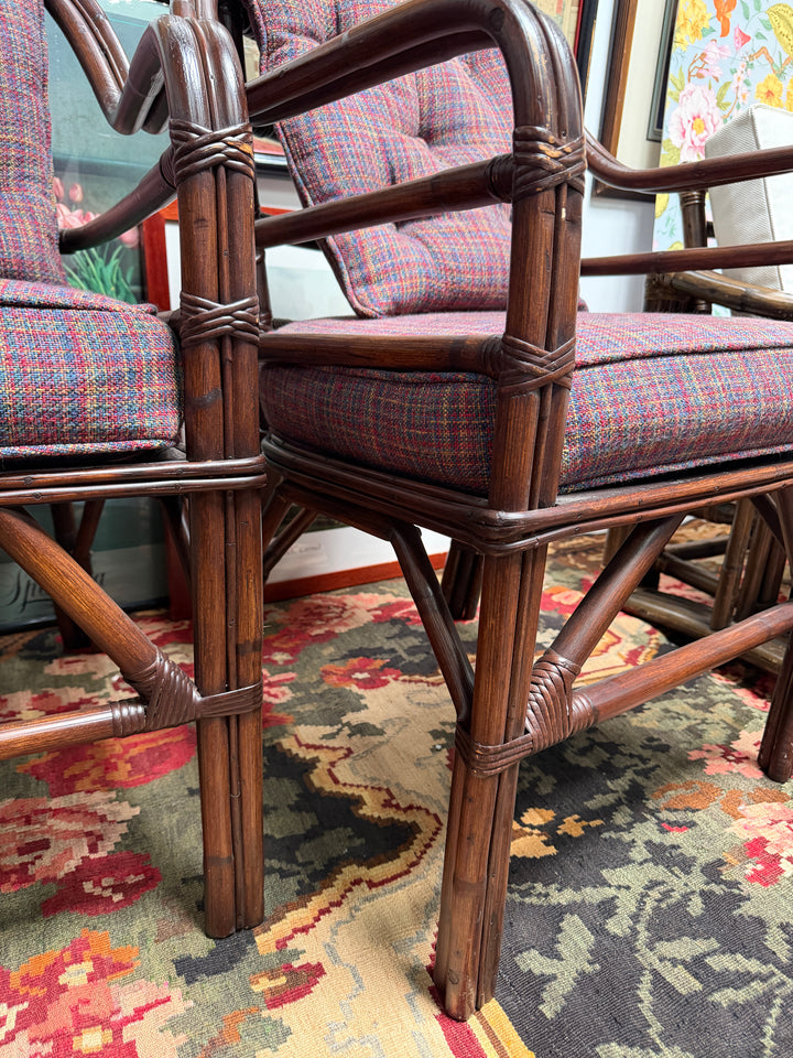Set of 2 Vintage Bamboo and Rattan Chairs with Ottoman