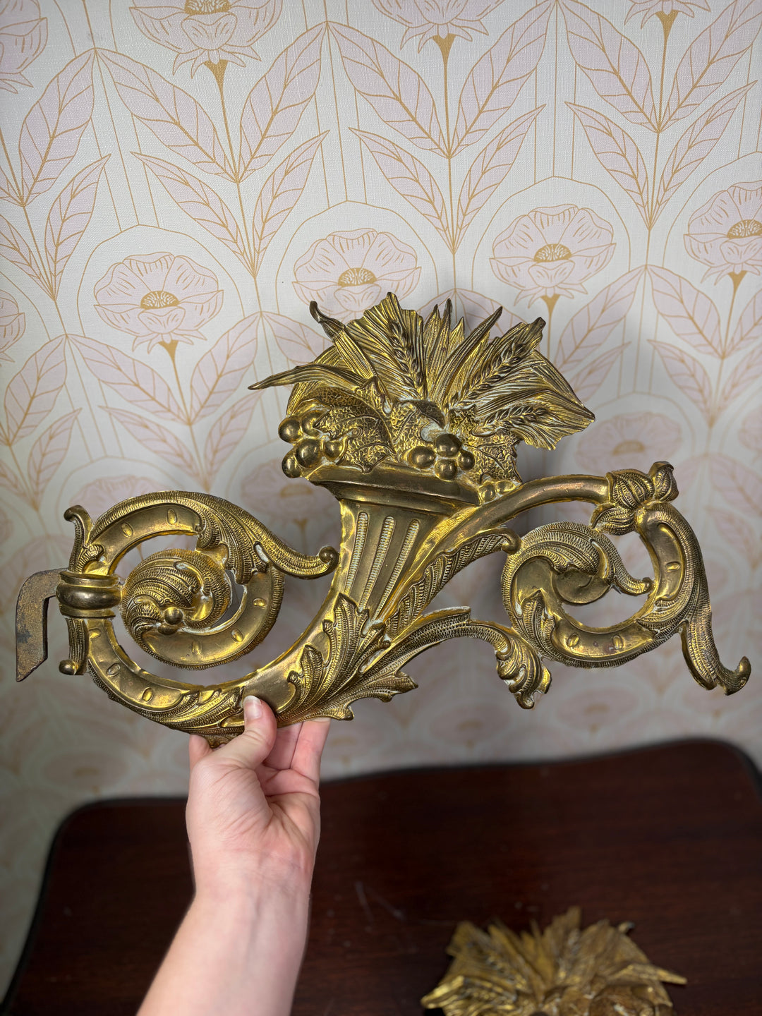 Pair of Gilt Bronze Rococo Acanthus & Cornucopia Ornamental Mounts