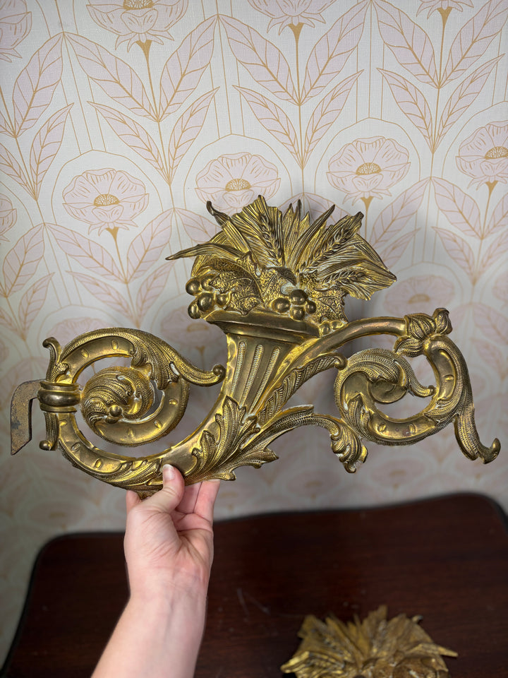 Pair of Gilt Bronze Rococo Acanthus & Cornucopia Ornamental Mounts