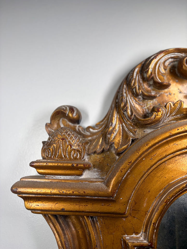 Large Gilt-Framed Wall Mirror with Carved Pediment
