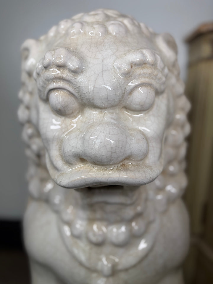 Pair Large White Glazed Ceramic Foo Dog Statues