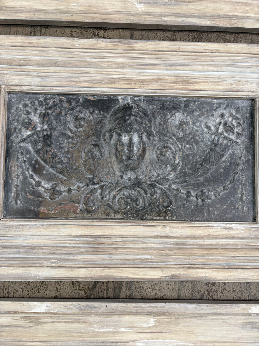 Set of Three Framed Embossed Metal Panels with Classical Face Motif