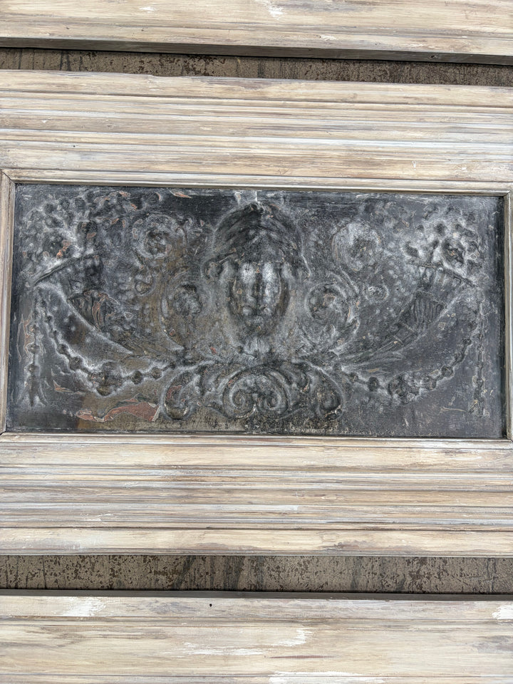 Set of Three Framed Embossed Metal Panels with Classical Face Motif