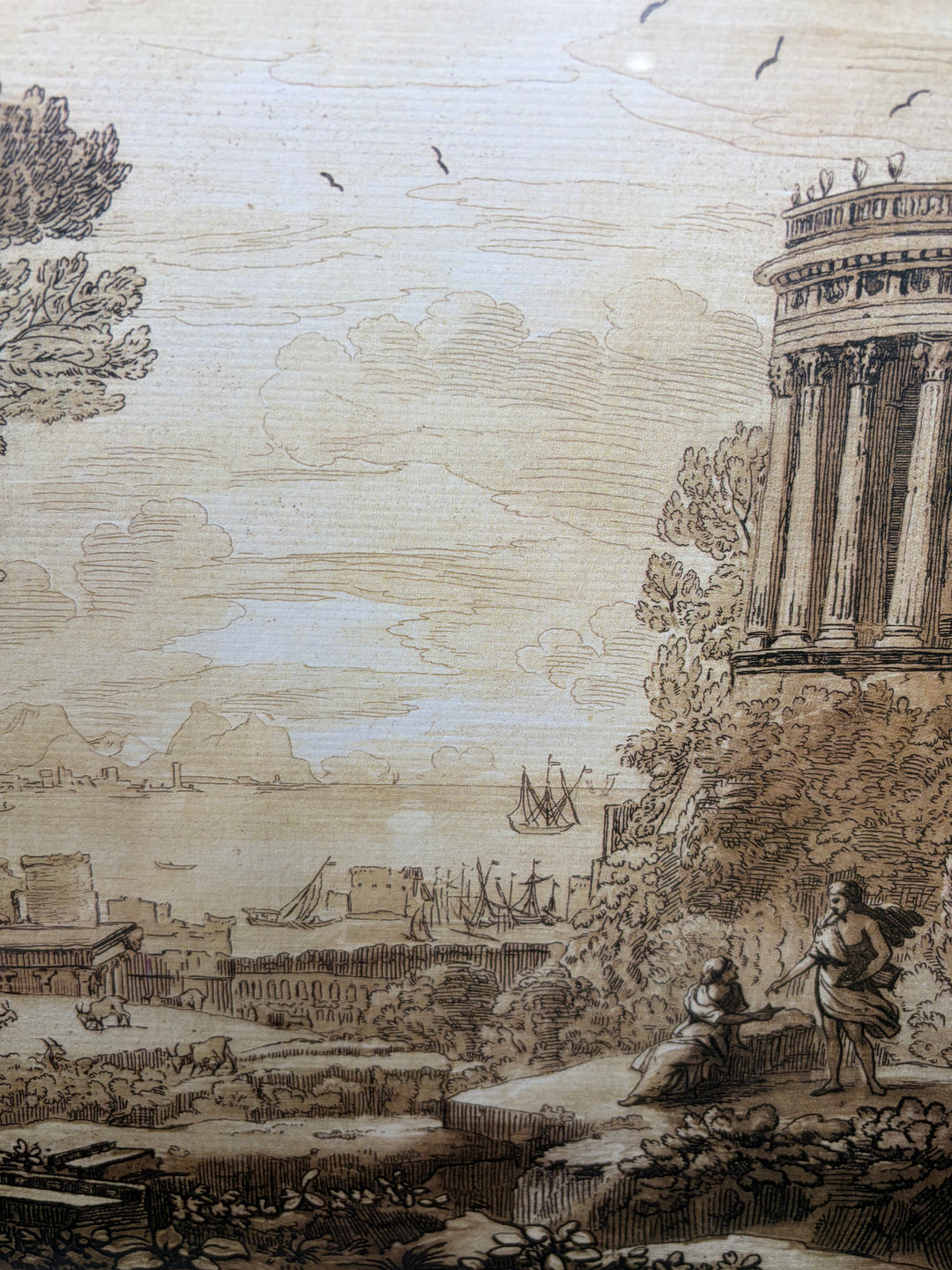 Framed Engraving After Claude Lorraine – Classical Landscape with Ruins