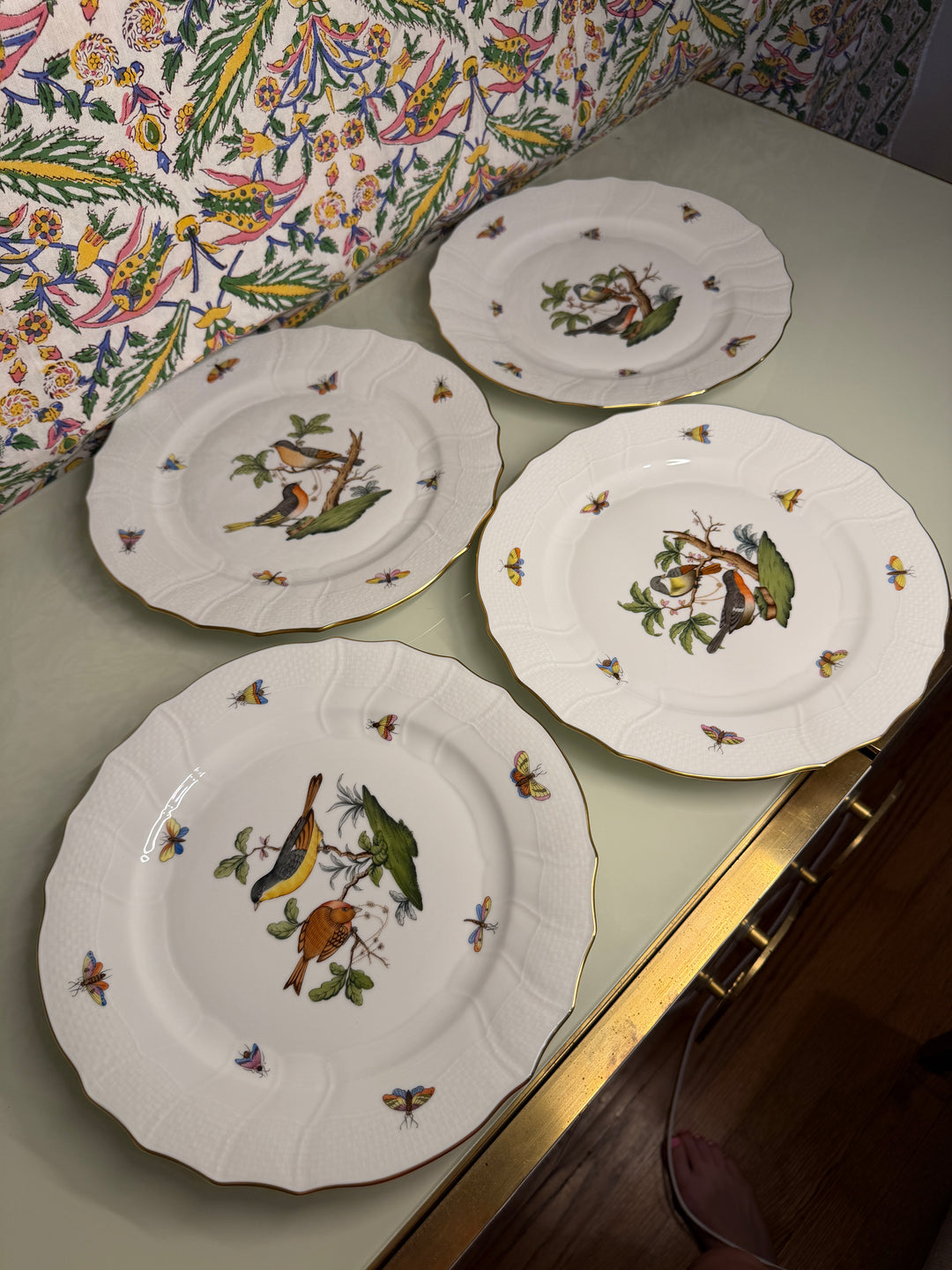 Set of Four Herend Rothschild Bird Dinner Plates