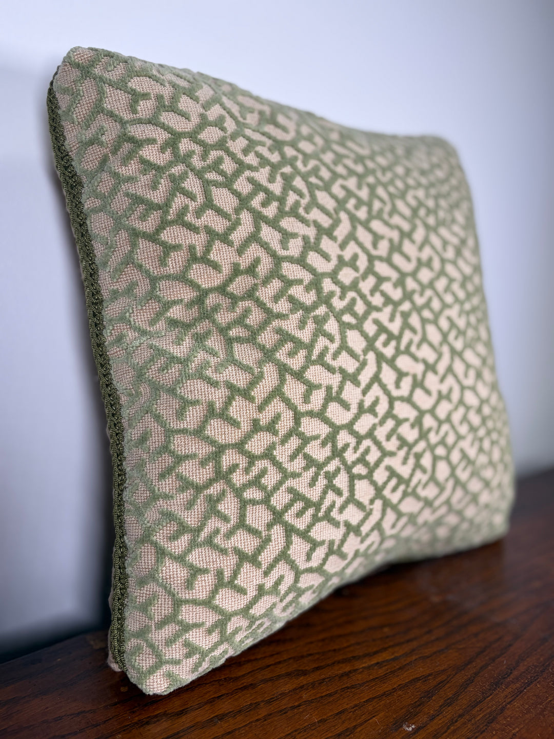 Green & Cream Geometric Needlepoint Throw Pillow