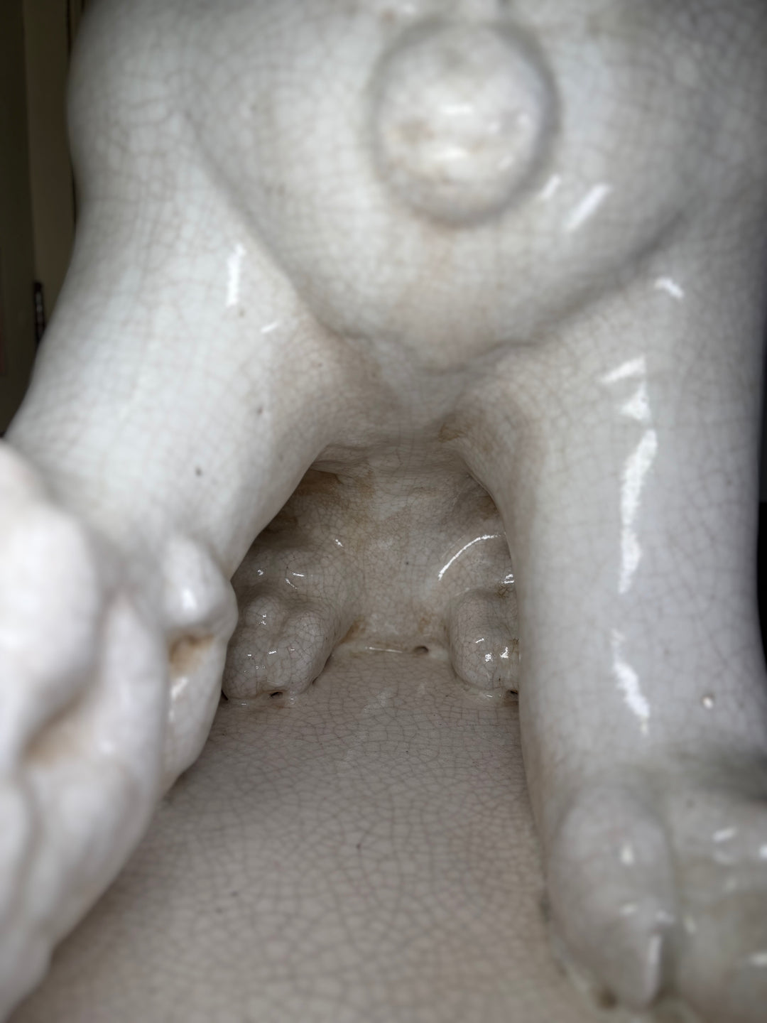 Pair Large White Glazed Ceramic Foo Dog Statues