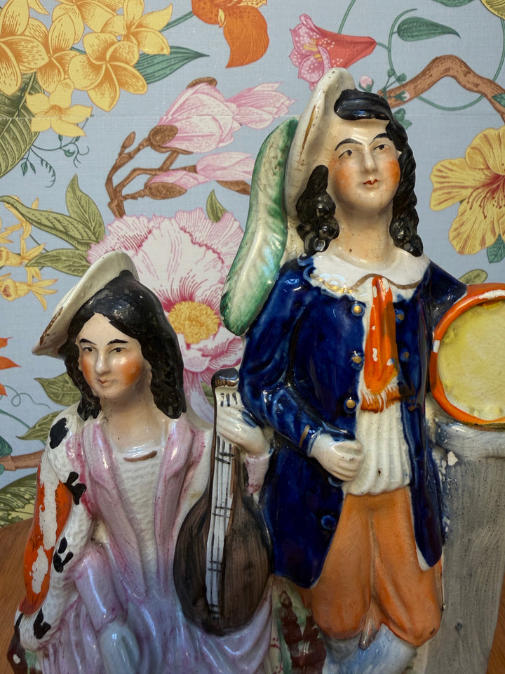 Antique Staffordshire Musicians Lady and Man