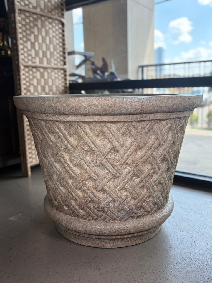 Large Stone-Finish Planter with Basketweave Relief