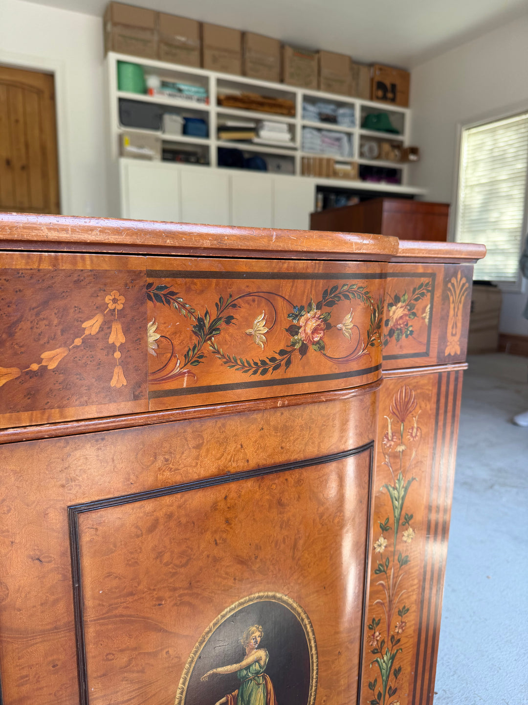 19th Century Hand-Painted Satin Wood Antique Satinwood Cabinet