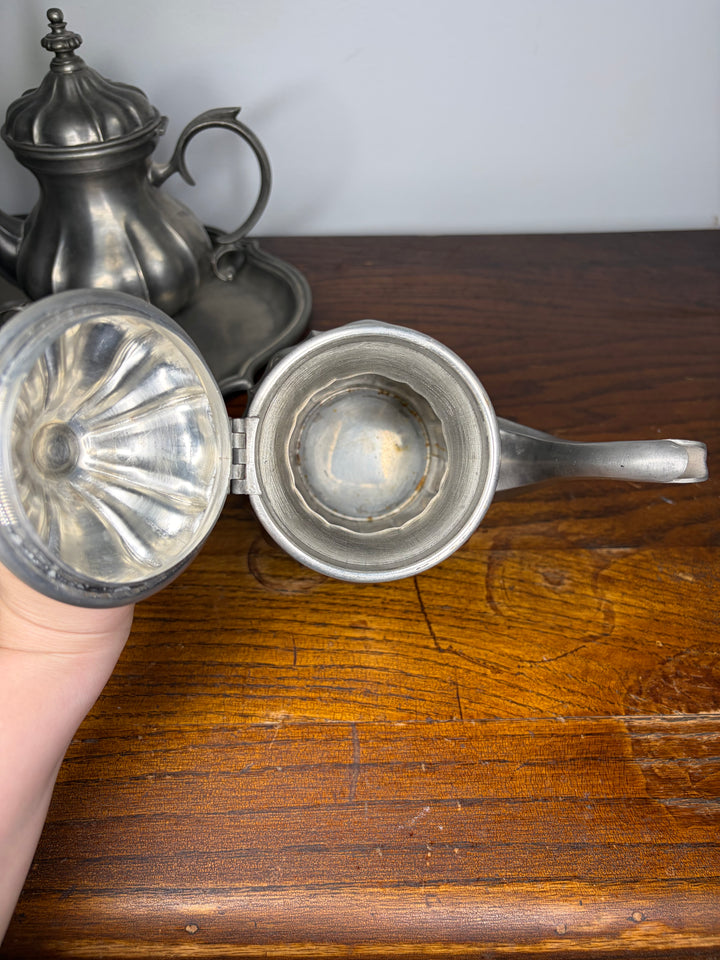 Pewter Tea Set on Tray (4 Pieces)