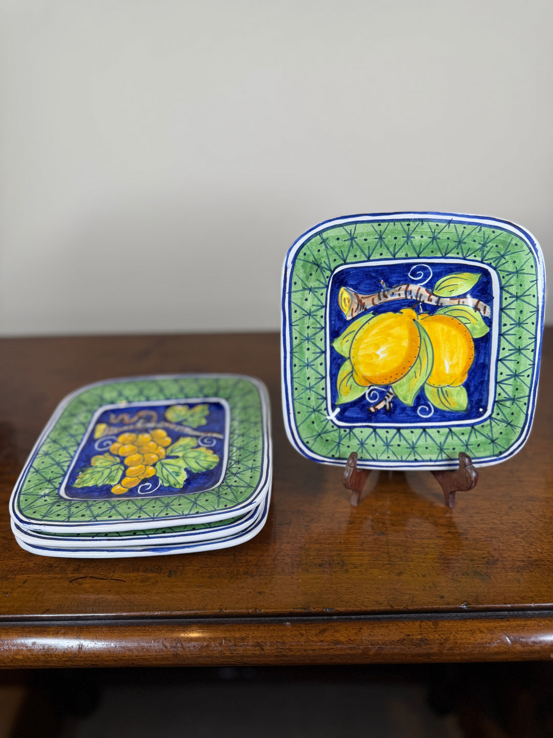 Handpainted Portuguese Service for 4 (Chalice Cups, appetizer plates, dinner plates)