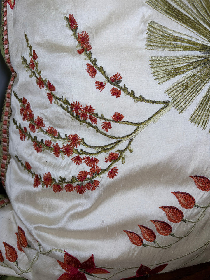 Pair of Embroidered Floral Decorative Throw Pillows
