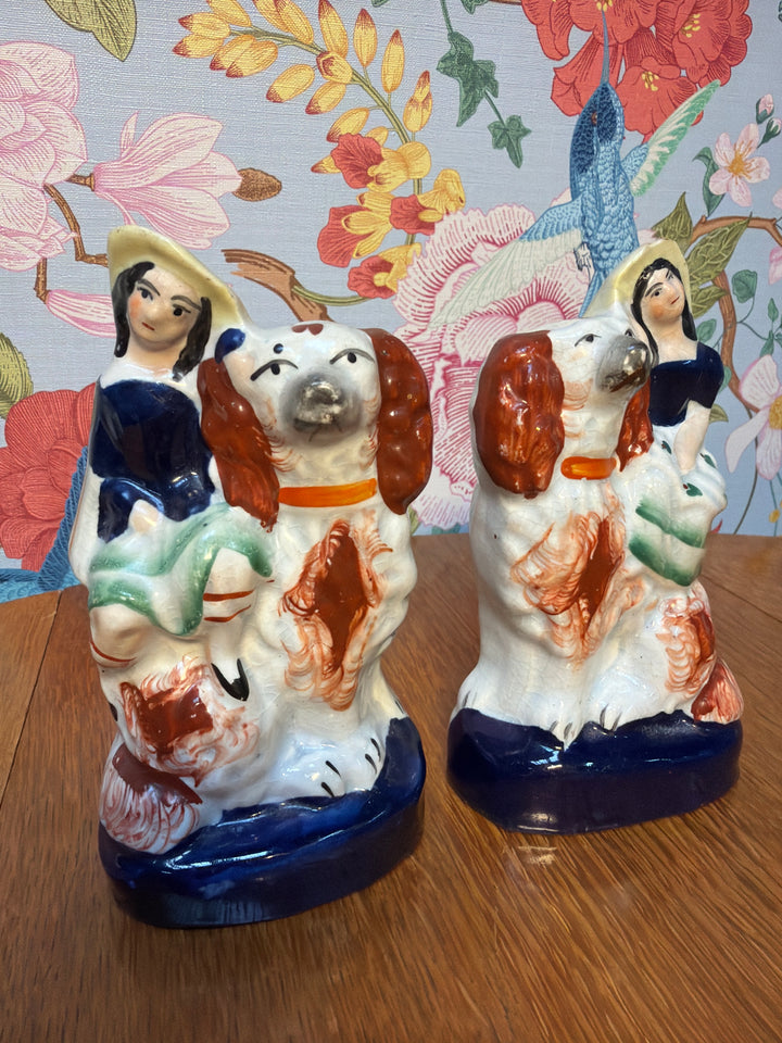 Antique Staffordshire Dogs and Lady Pair