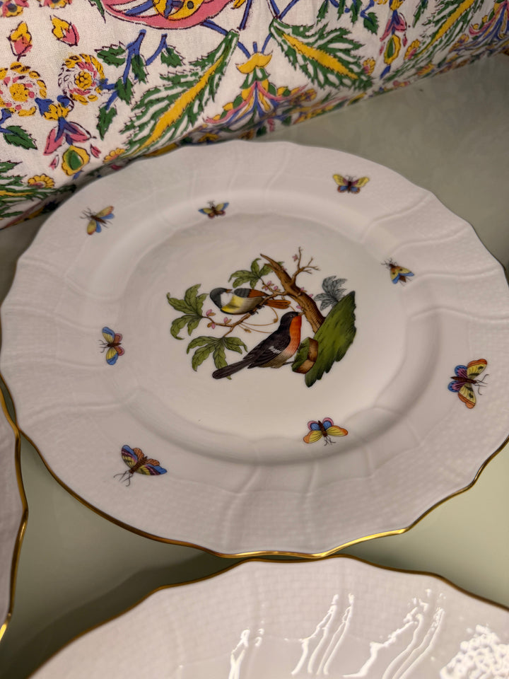 Set of Four Herend Rothschild Bird Dinner Plates