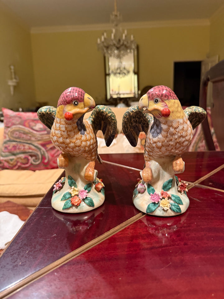 Majolica Parrot Figurines