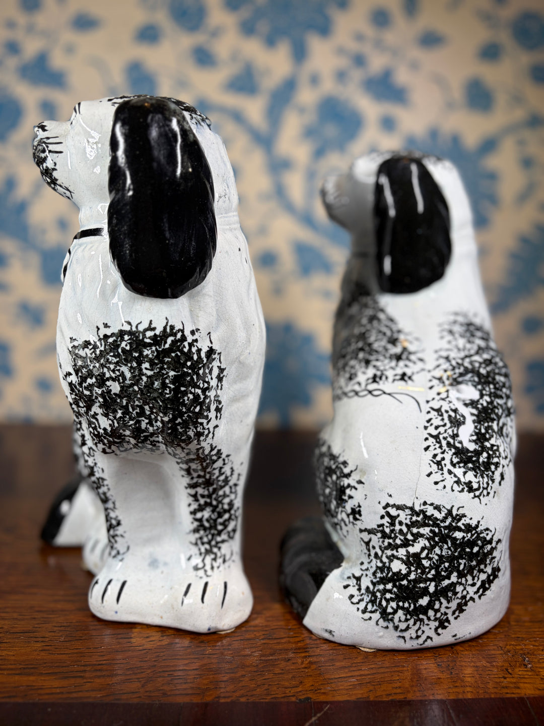 Pair of Antique Black and White Staffordshire Dogs