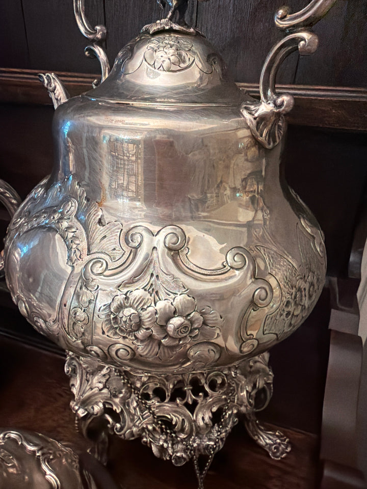 English Victorian Sterling Silver Tea & Coffee Service, Louis XV Pattern