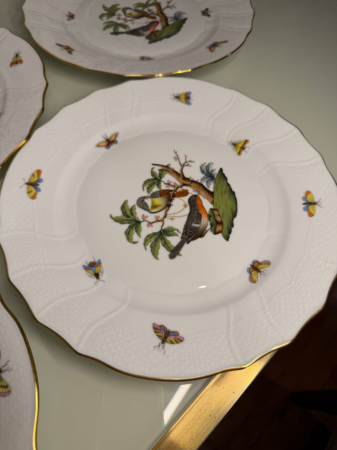Set of Four Herend Rothschild Bird Dinner Plates