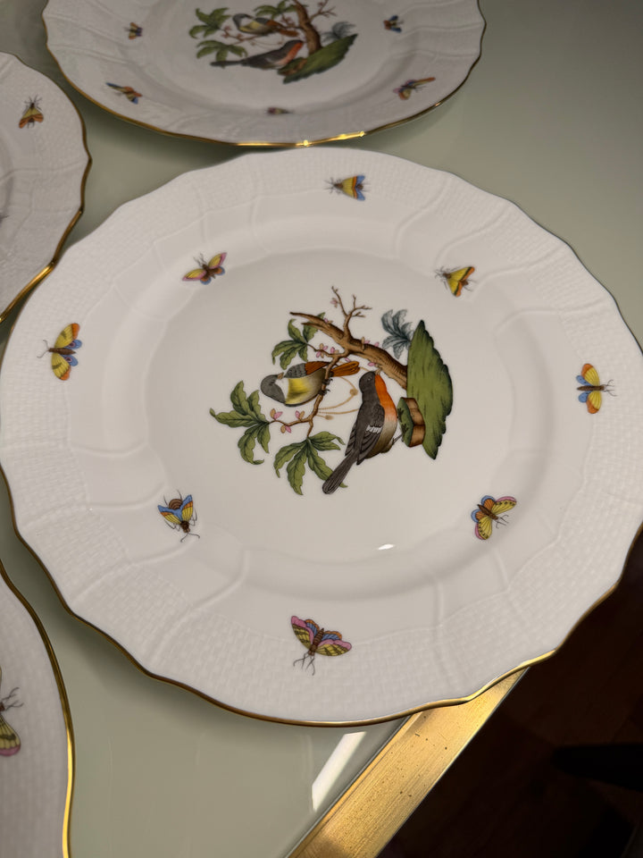Set of Four Herend Rothschild Bird Dinner Plates